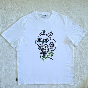 PUMA "Crying Cat" White Graphic Tee👕 - NWT